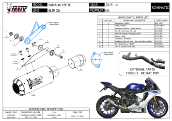 Mivv MK3 Carbon Einddemper met E-keur Yamaha YZF 1000 R1 2015 > 2022